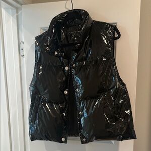 Shiny Pleather Black Puffer Vest